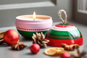 uno degli accessori pastello di Ikea per Natale, la candela profumata nel barattolo di metallo