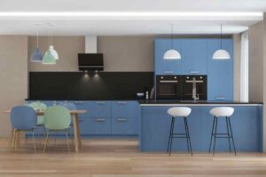cucina moderna con colore di tendenza abbinato al nero