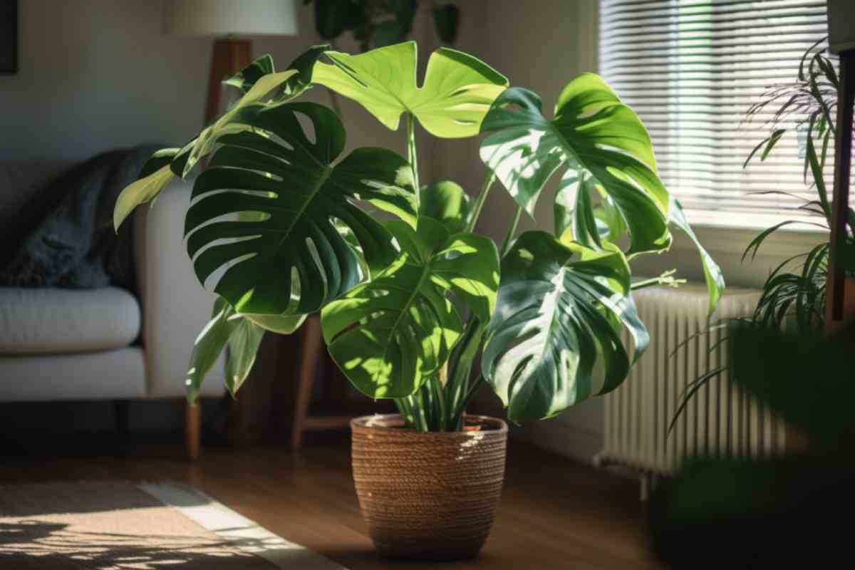 Monstera pianta in un soggiorno