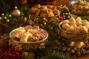 tavola apparecchiata con set aperitivo natalizio