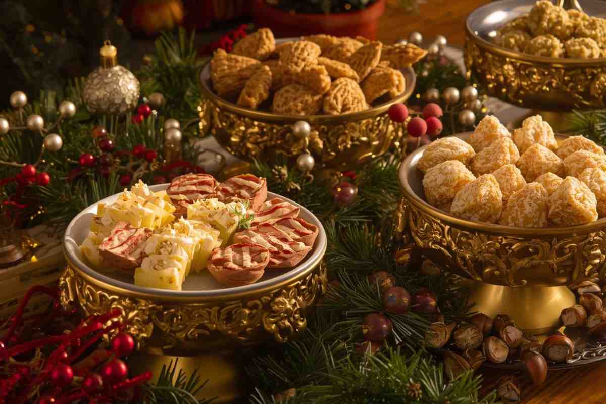 tavola apparecchiata con set aperitivo natalizio