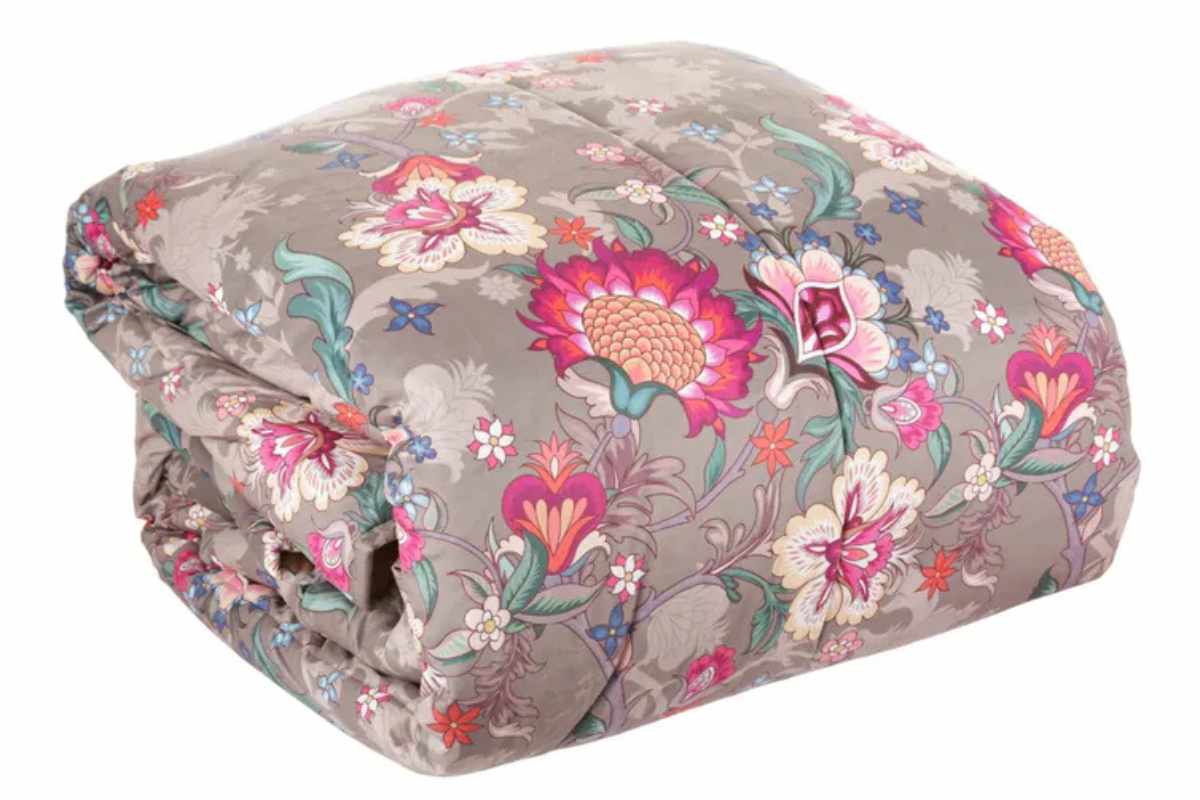 Trapunta velluto stampa fiori tortora Kasanova 