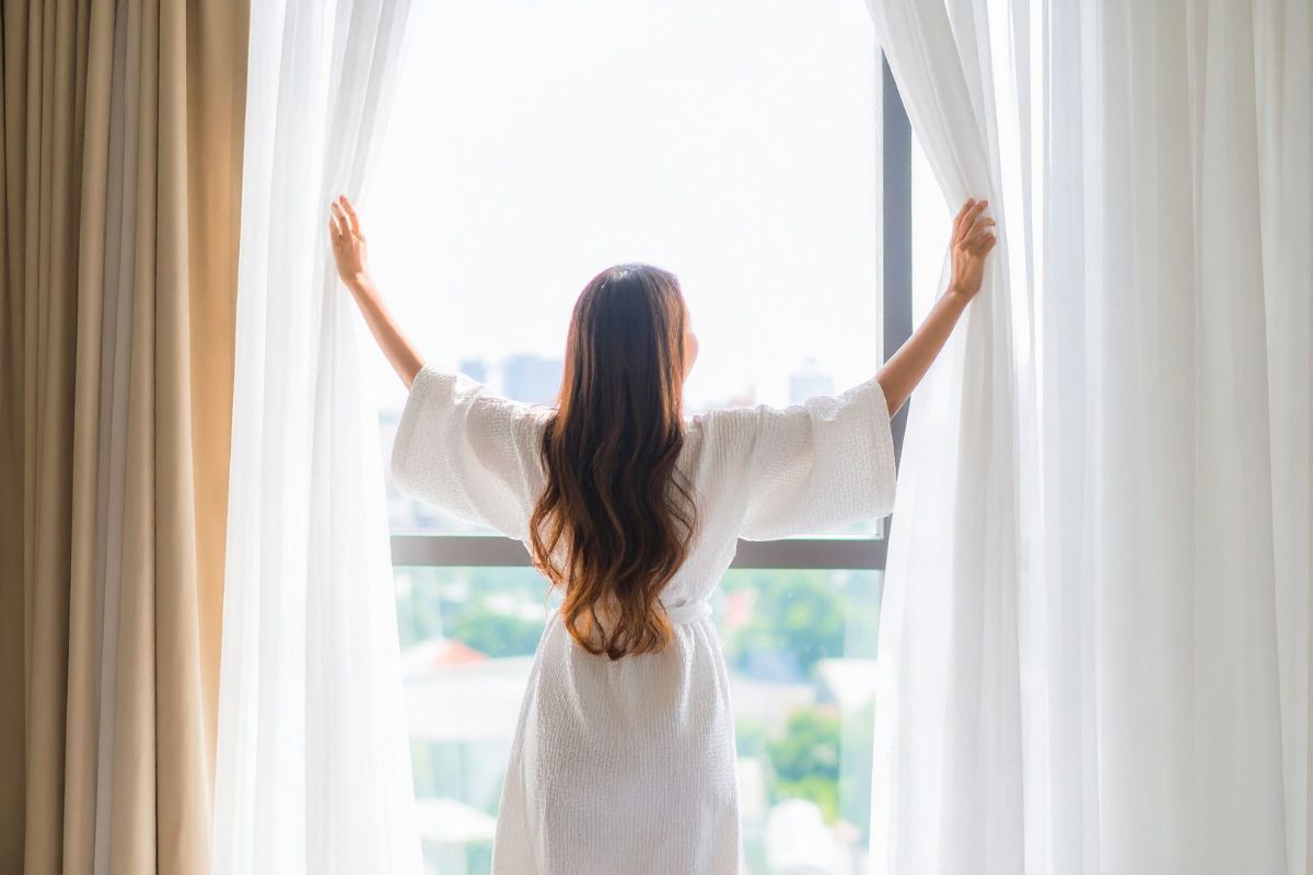 Donna apre finestra