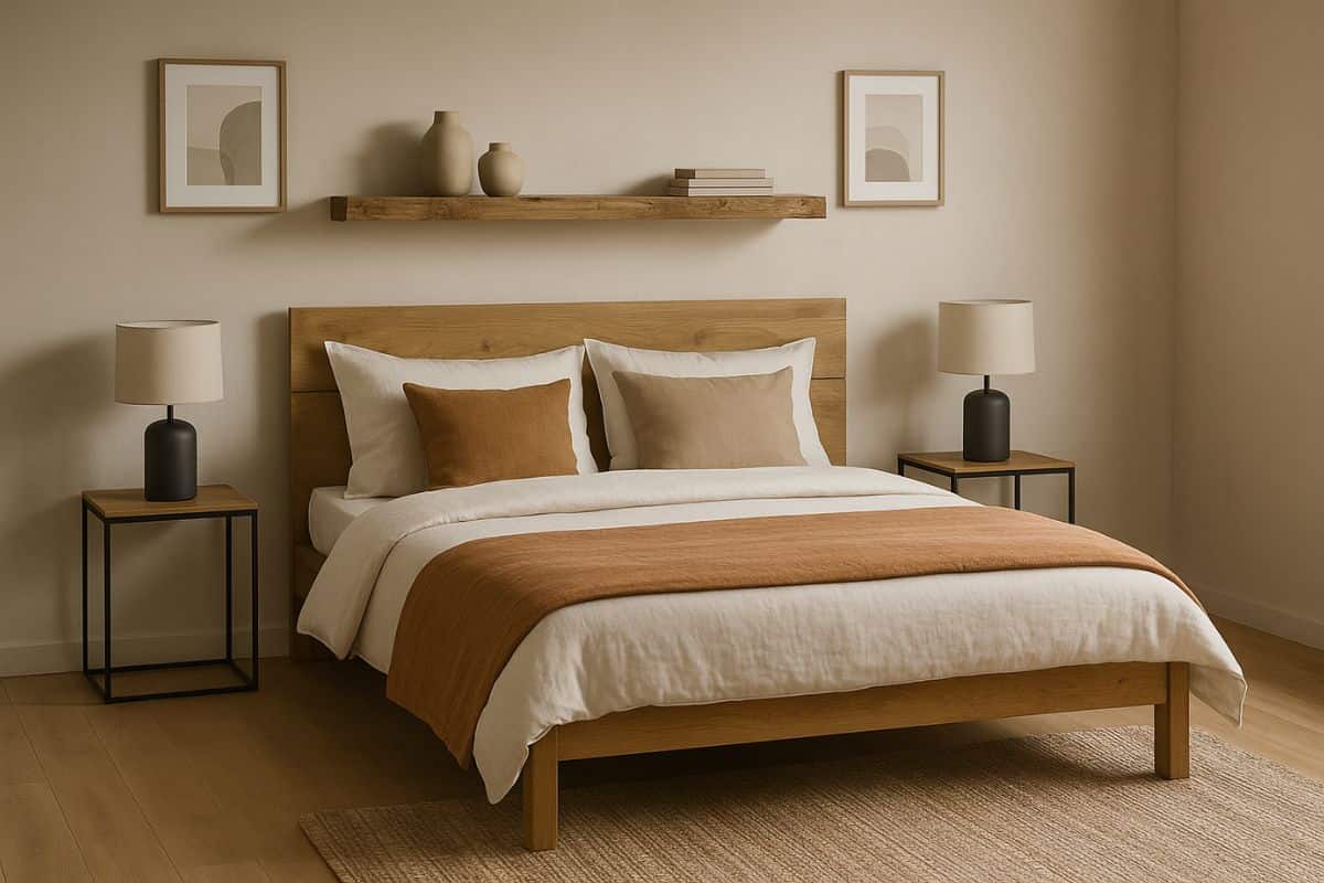 Camera da letto con arredamento rustico moderno