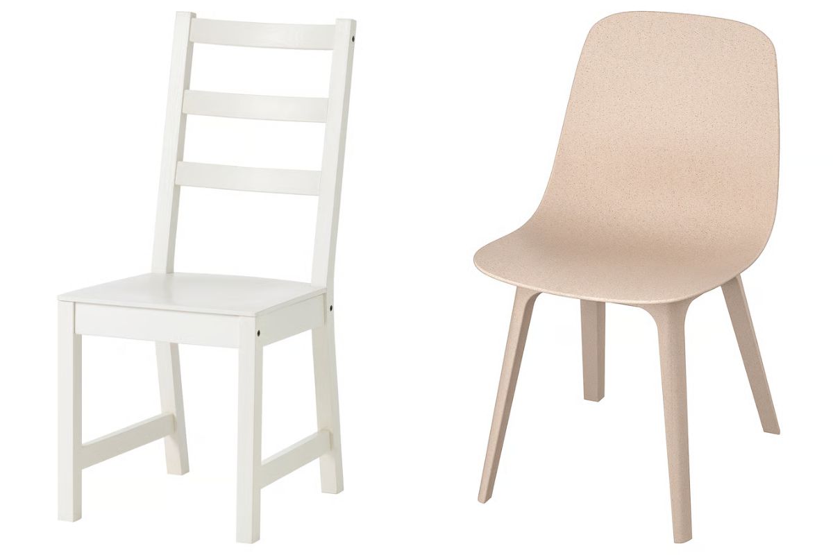 Sedia bianca e sedia effetto legno