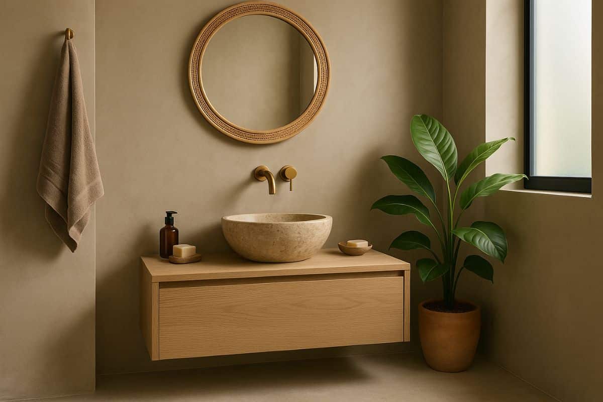 bagno con pareti greige