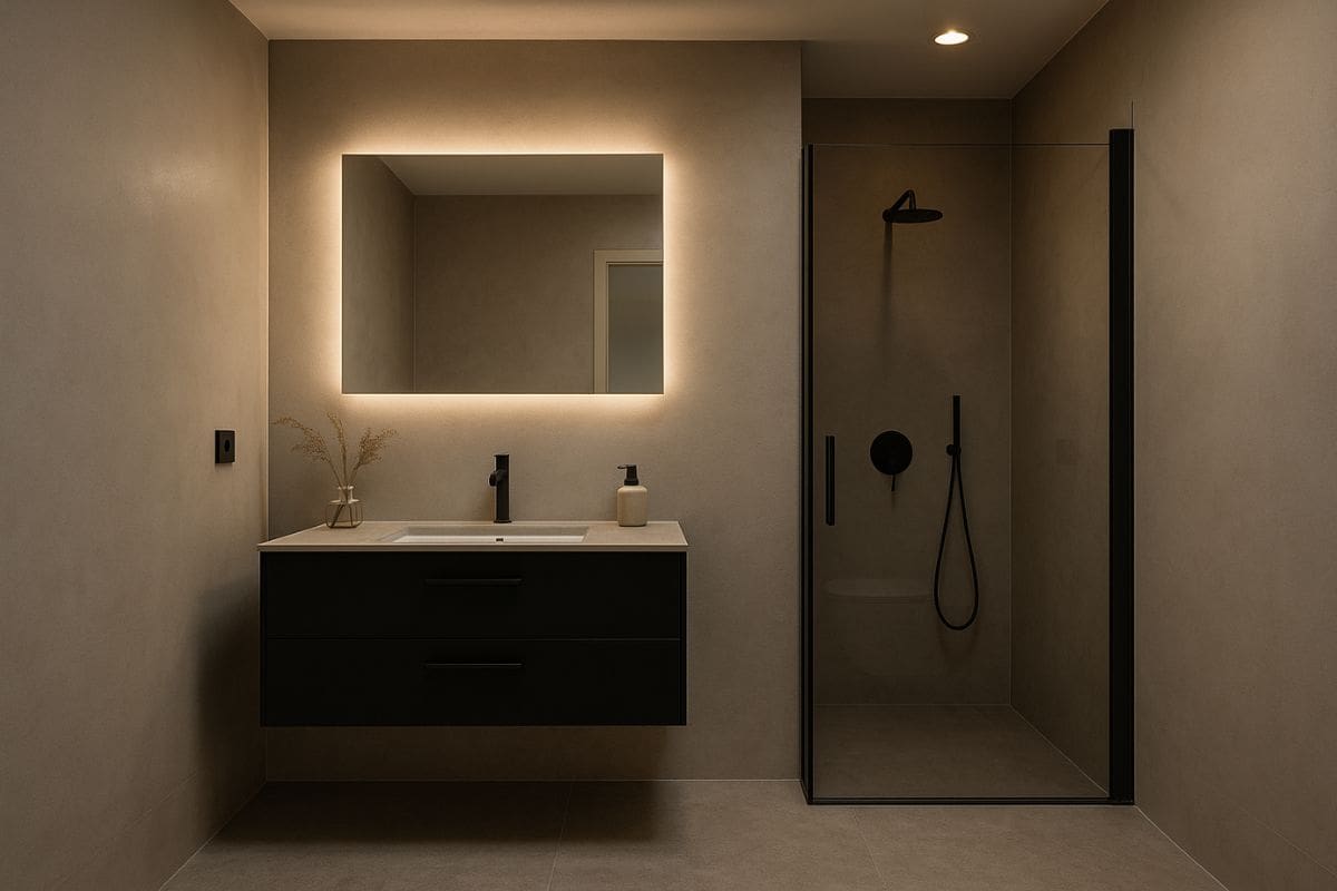 bagno con pareti greige