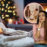 casa addobbata per natale, ospiti in casa in icona e donna che pensa