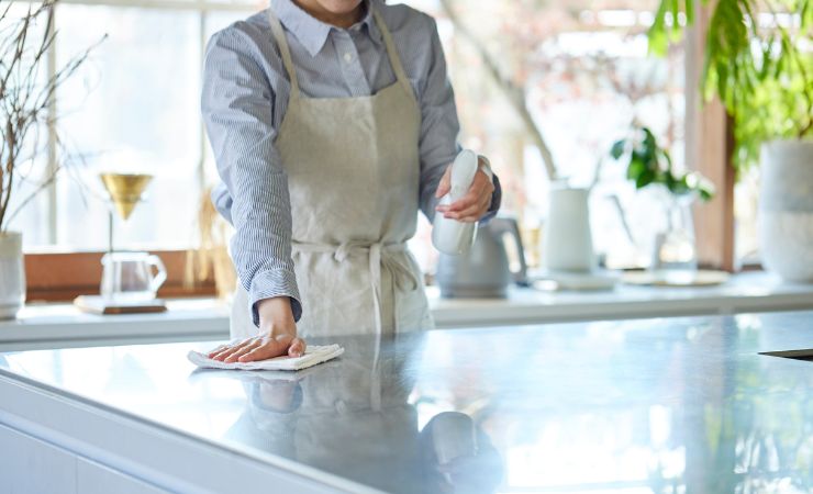 donna che pulisce cucina 