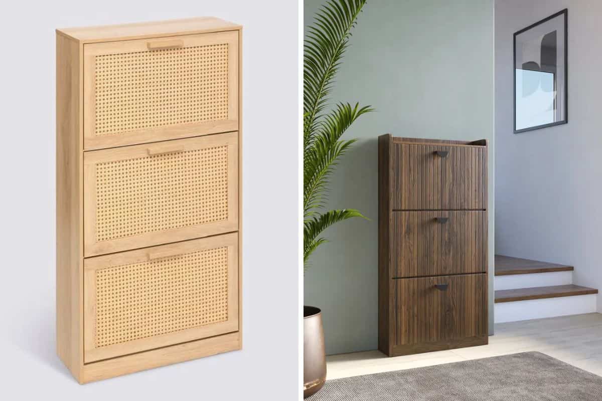 Scarpiera in rattan e in legno