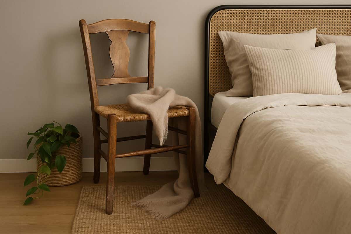 wooden chair and bed