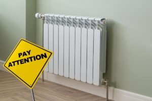 termosifone e cartello attenzione