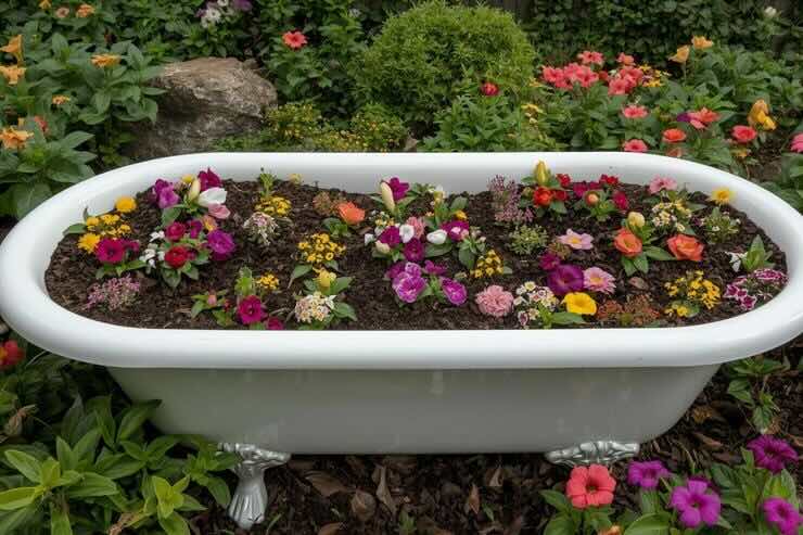 Vasca con terra e fiori 