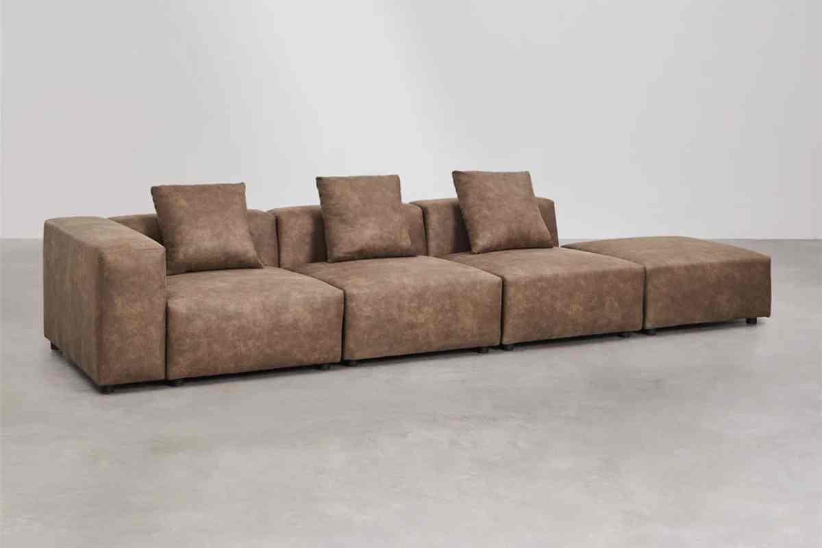 Divano modulare Bruna in pelle scamosciata Sklum