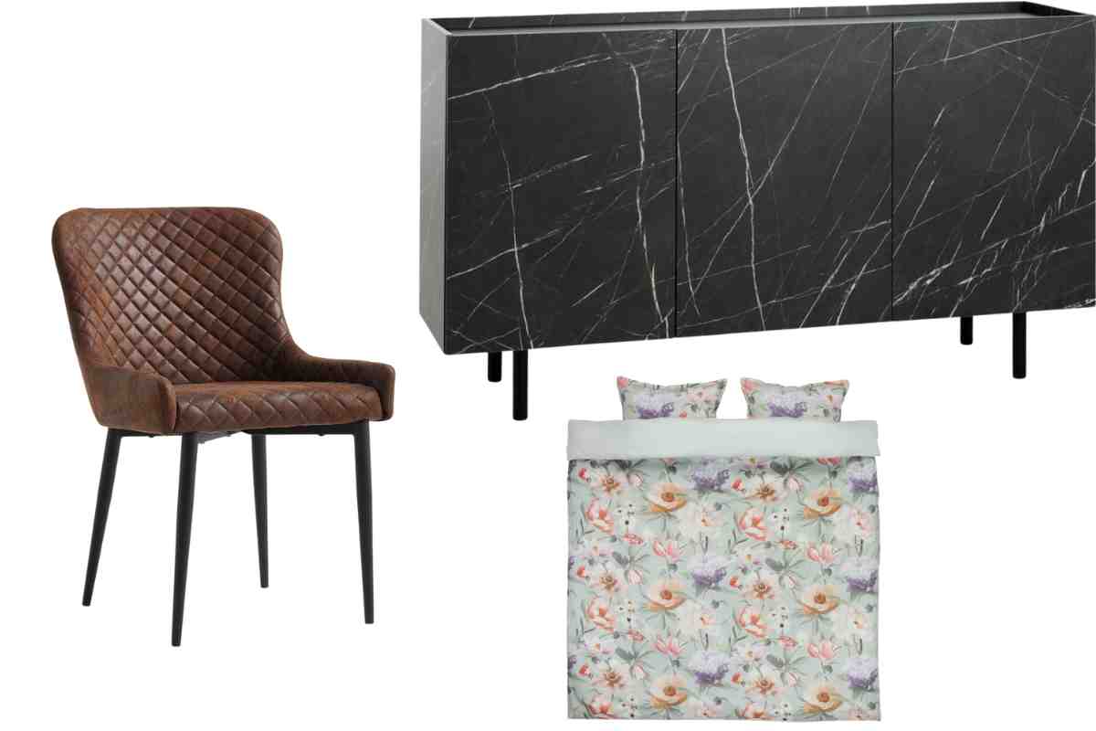 arredi tra le migliori offerte del volantino JYSK per la casa: sedia,credenza e copripiumino