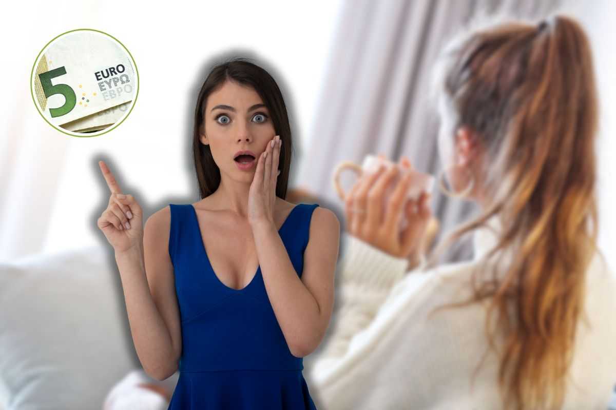 casa calda, donna sorpresa e banconota 5 euro