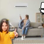 donna sul divano che accende condizionatore, numero 5 e donna che fa ok con le mani