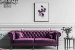 salotto chiaro e divano velluto