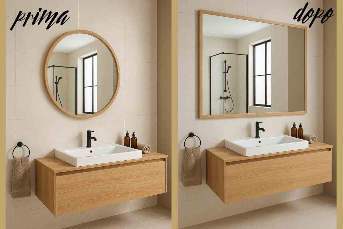 bagno con specchio prima e dopo