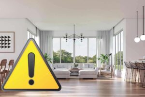 simbolo attenzione e camera da pranzo