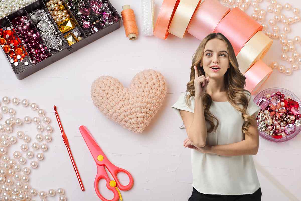 donna con idea e oggetti per il fai da t