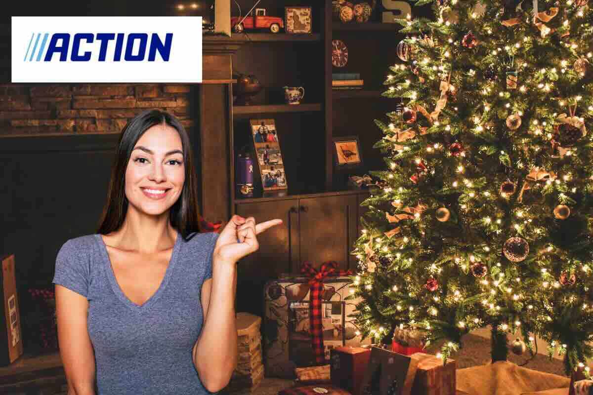 albero di natale, donna, logo action