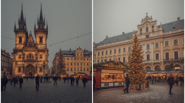 Città illuminate da luci natalizie