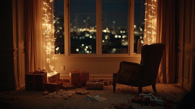 Soggiorno illuminato da luci natalizie