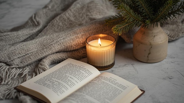 Libro aperto con candela