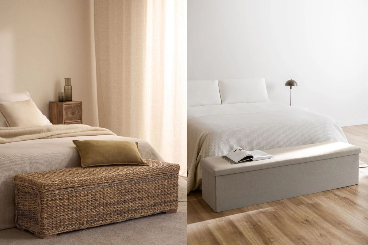 panche ai piedi del letto con stili diversi