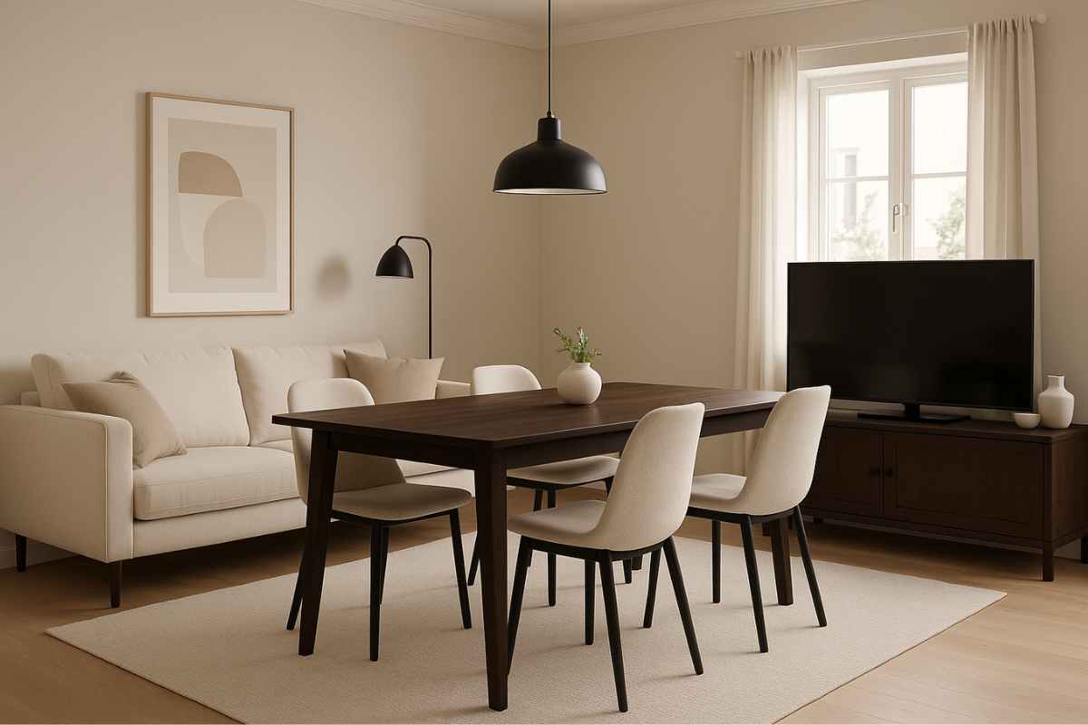 tavolo scuro salotto chiaro