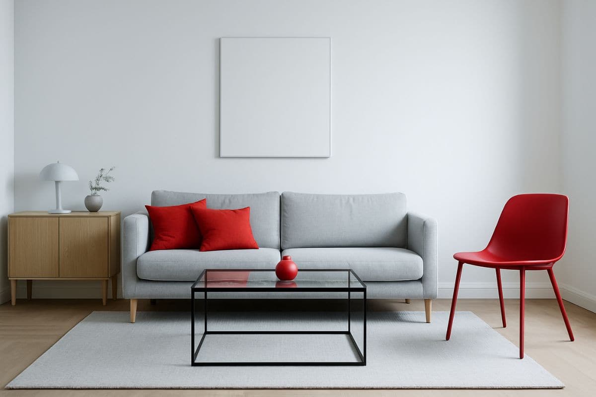 Salotto con arredamento rosso