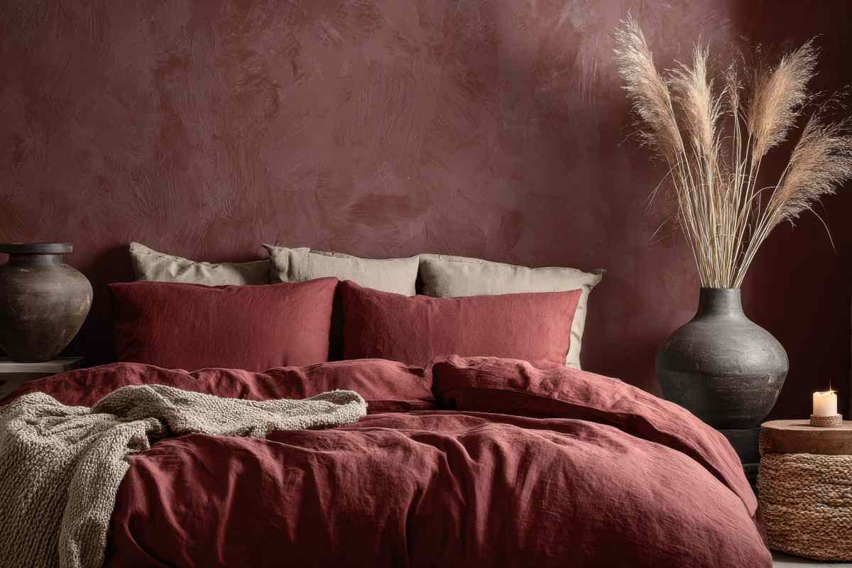 camera da letto nei colori terrosi