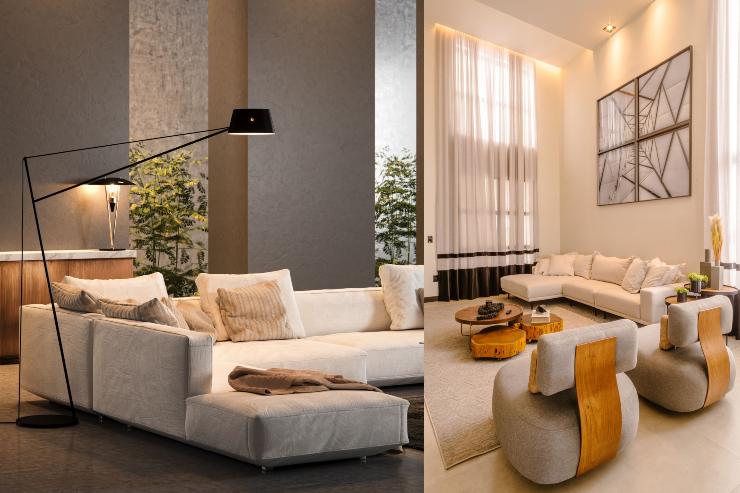 Divano con lampada da lettura e un secondo divano con lampadine LED