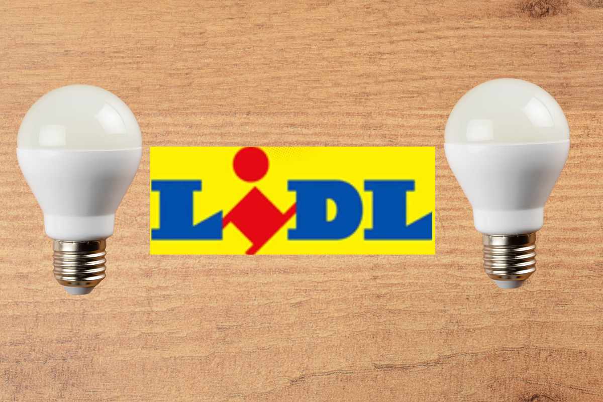 La scritta LIDL tra due lampadine a Led