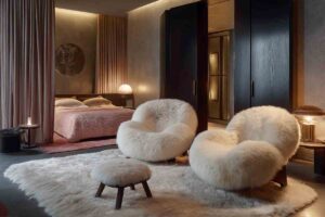 camera da letto con salottino creato con materiali seguendo le tendenze