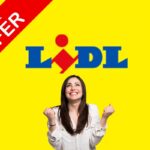 Una scritta Lidl e sotto una donna felice e in alto a sinistra un insegna con sopra scritto "Special Offer"