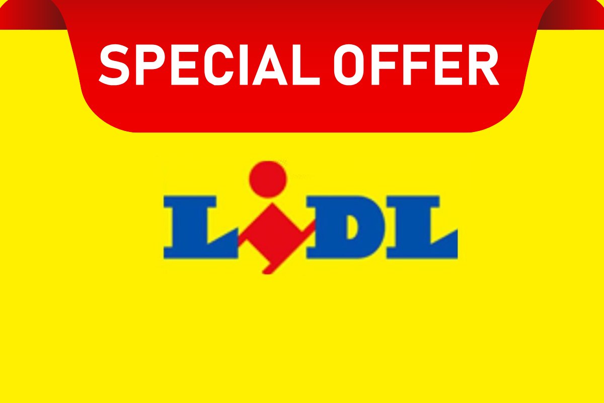 Uno sfondo giallo con sopra il logo della Lidl e sopra la scritta "Specia offer"