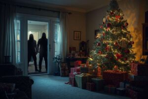 ladri in casa ed albero di natale pieno di regali