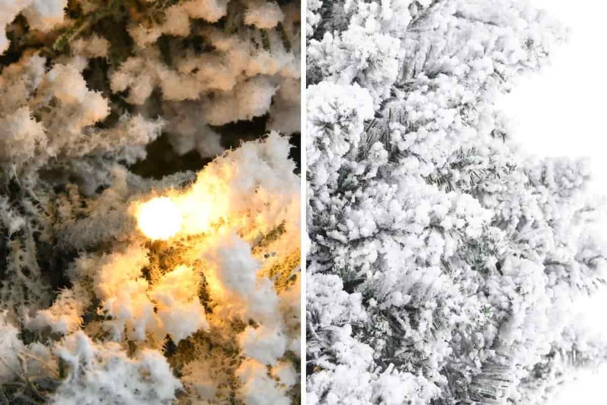 Primo piano rami albero di Natale bianco