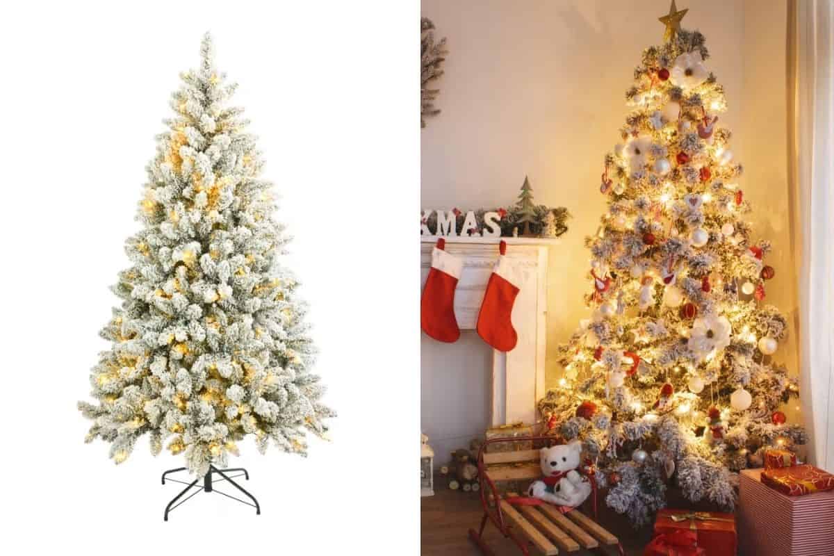 Albero bianco con camino e decorazioni natalizie
