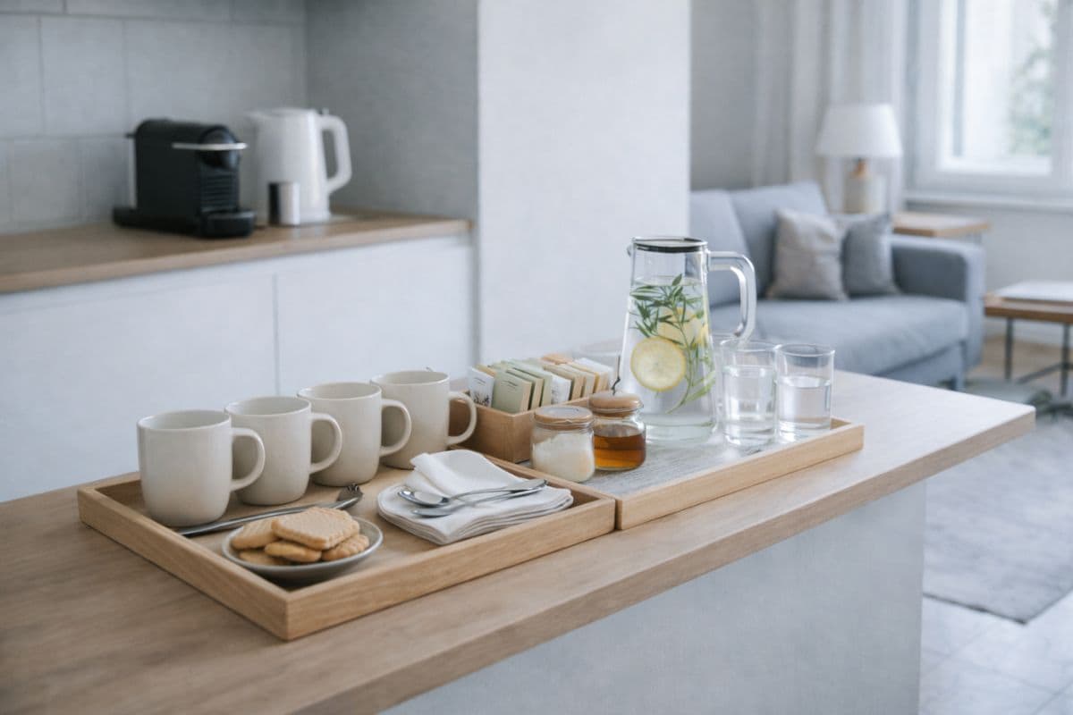 angolo bar e caffè allestito in una zona di passaggio tra cucina e soggiorno