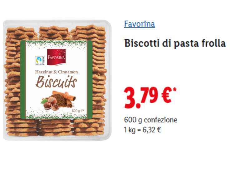 screen shot del volantino lidl in cui mostrano i biscotti in vendita a 3,79 euro