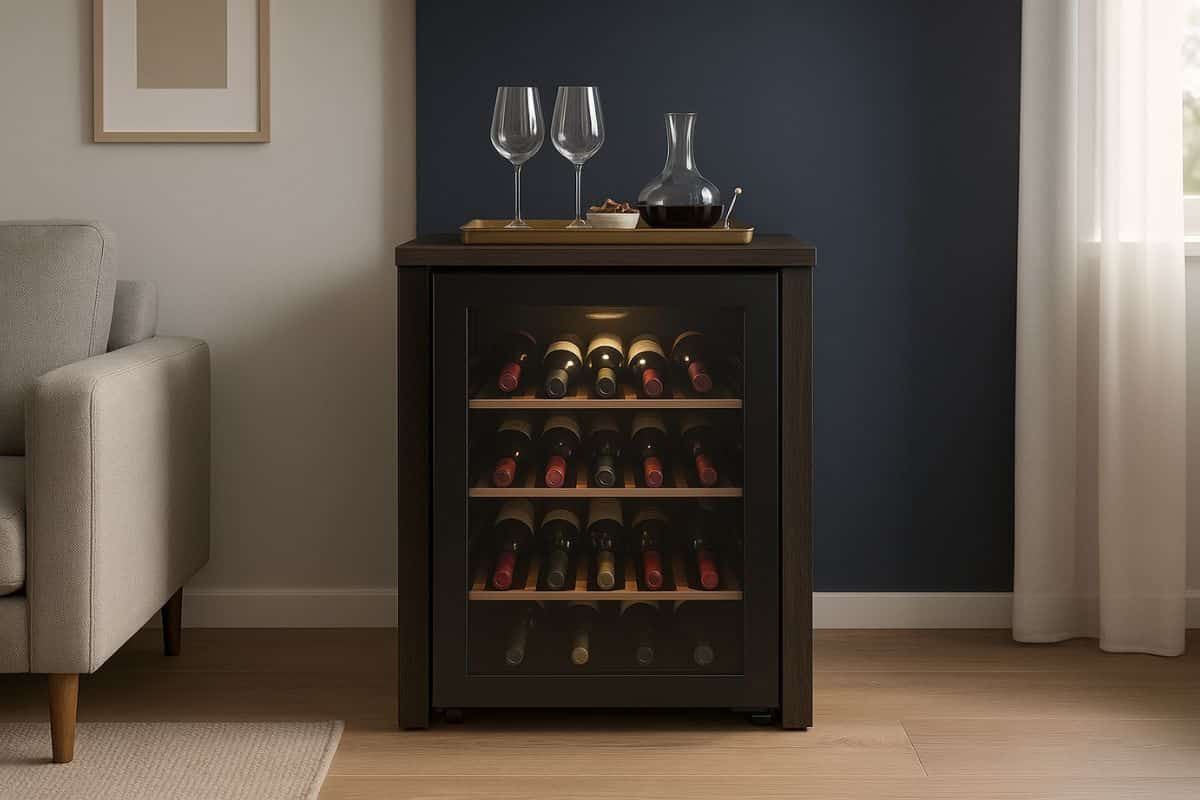 Cantinetta di vini libera in salotto blu