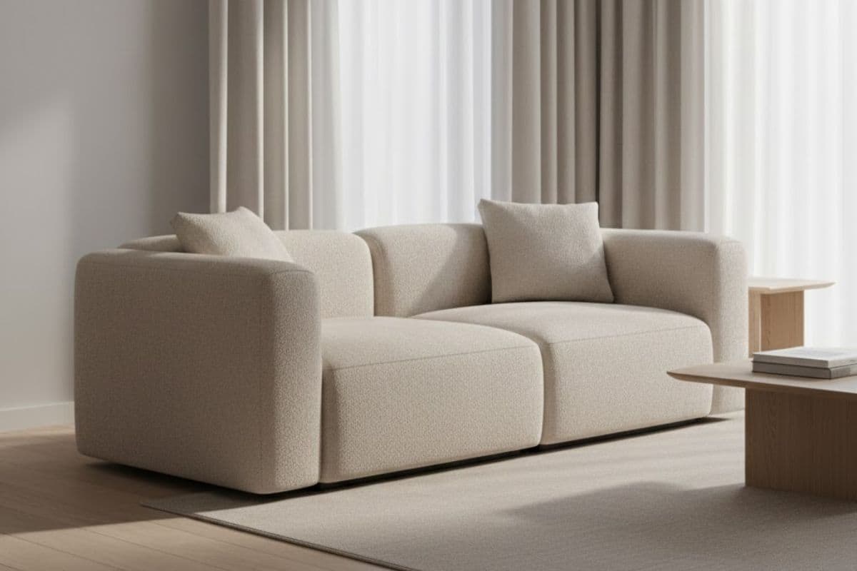 Divano color sabbia in salotto minimal