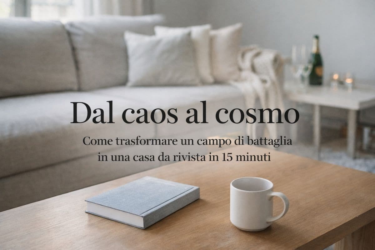 soggiorno visto leggermente dall’alto in ambiente luminoso e pulito