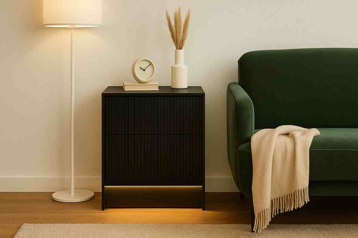 comodino nero in un salotto