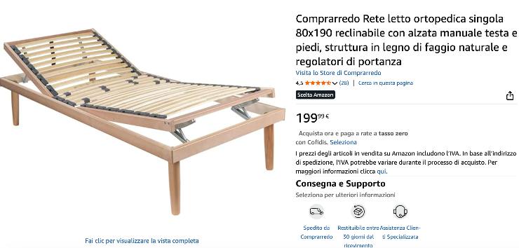 rete letto ortopedica in vendita su amazon