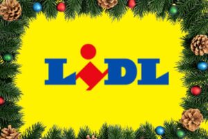 Al centro l'insegna della Lidl ed attorno una cornice natalizia