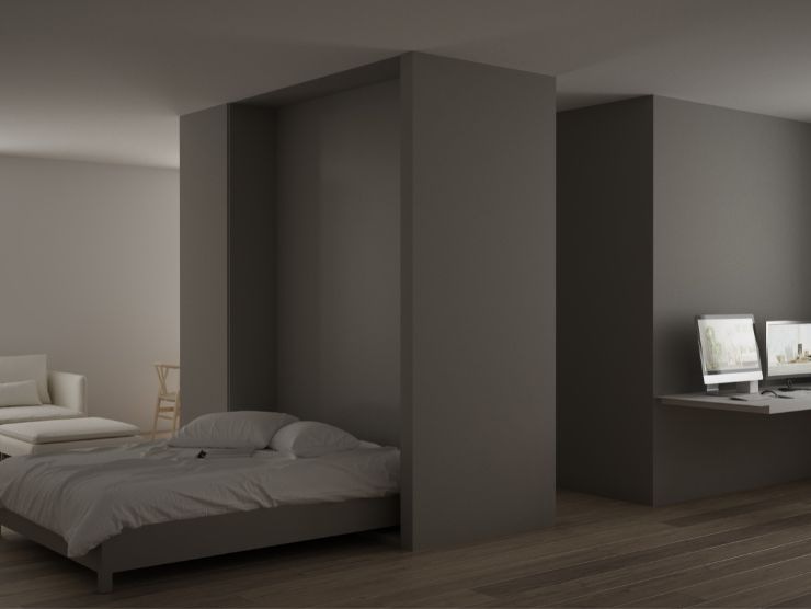 piccolo appartamento arredato con mobili a scomparsa